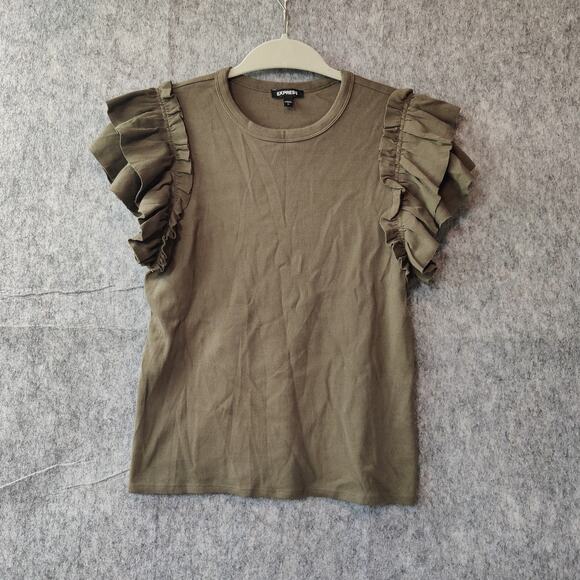 Express Tops - Express Coastal Island Vacation Ribbed Fairy Ruffle Romantic Artsy Sleeve Top